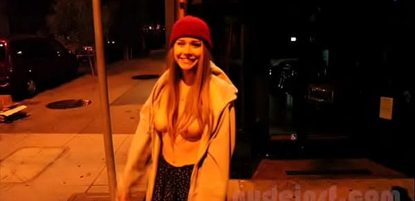  Nude in San Francisco Short clip of girl walking streets naked late at night